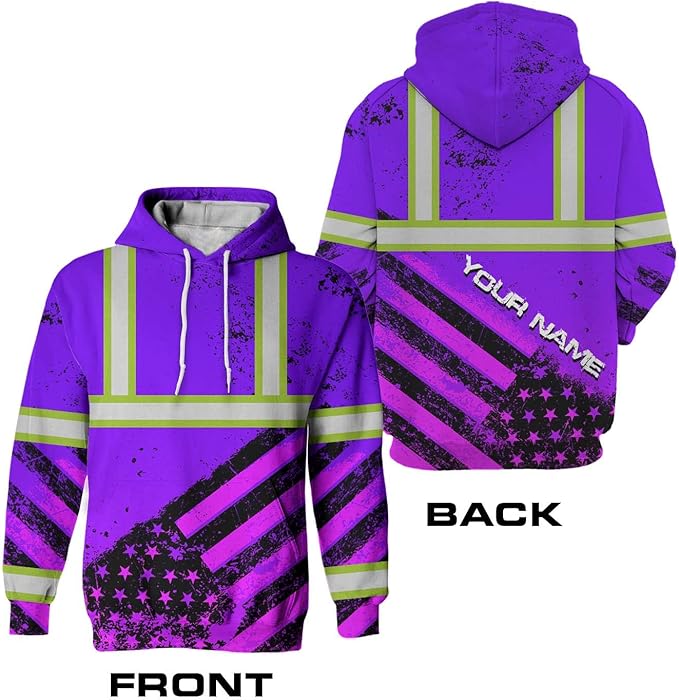 US Flag High Visibility Hoodie for Men Reflective Hoodie Safety Workwear for Worker Runner Patriotic ACC02
