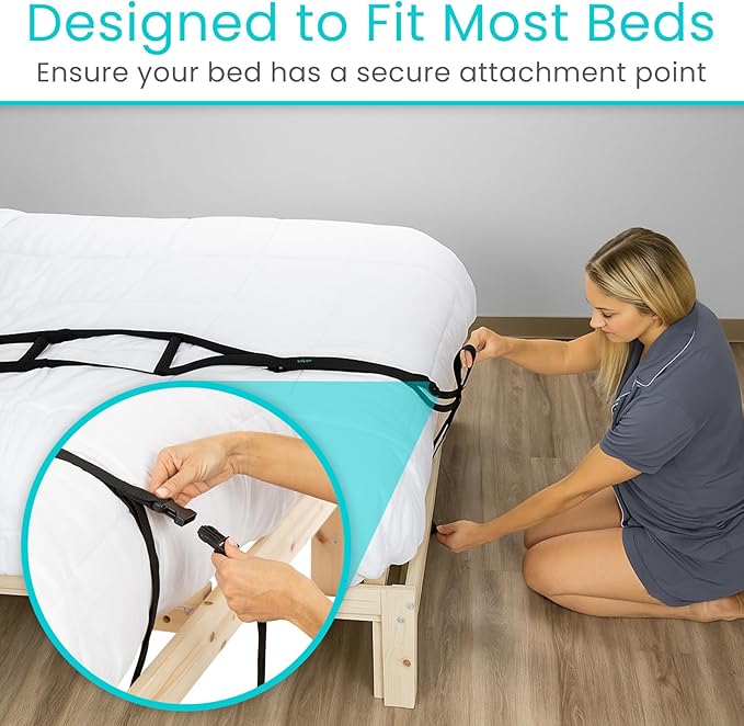 Vive Bed Ladder Assist - Pull Up Assist Device with Handle Strap - Rope Ladder Caddie Helper - Sitting, Sit Up Hoist for Elderly, Senior, Injury Recovery Patient, Pregnant, Handicap - Padded Hand Grip