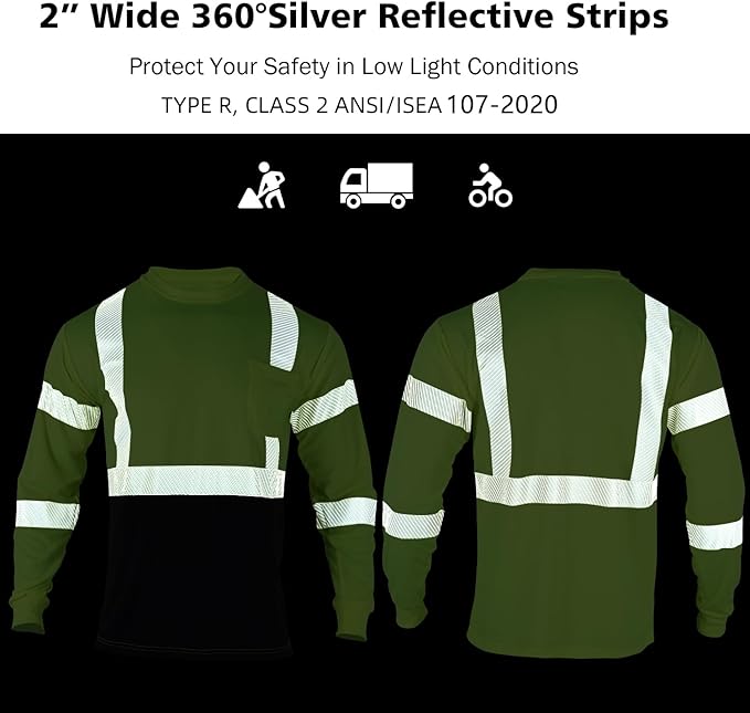 VENDACE 3pcs Safety T Shirts Reflective High Visibility Hi Vis Long Sleeve Construction Work Shirts for Men Class 3