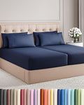 Split King 7 Piece Sheet Set - Cooling & Breathable Bed Sheets - Hotel Luxury Bed Sheets for Women, Men, Kids & Teens - Deep Pockets - Easy Fit - Soft and Wrinkle Free - Split King Navy Blue Sheets