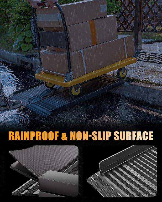 VNN Portable Wheelchair Ramp 4FT, Black Seamless Non-Slip Aluminum Ramps for Wheelchairs for Home, Handicap Wheelchair Ramps for Home Steps, Aluminum Loading Dock Plates