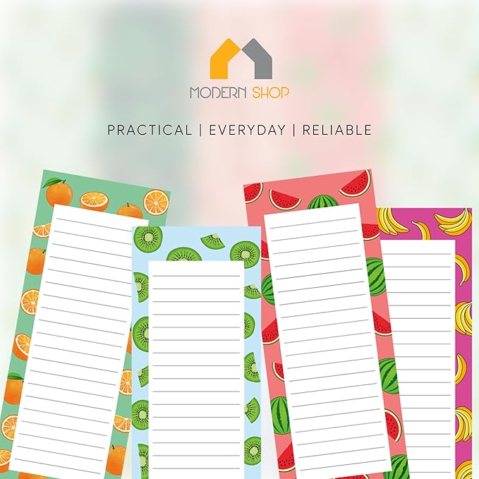 Magnetic Notepads – Notepads for Grocery List, Shopping List, To-Do List, Reminders -Strong Magnetic Back- Memo Notepad | 4 pack Large | Fruit Style 2
