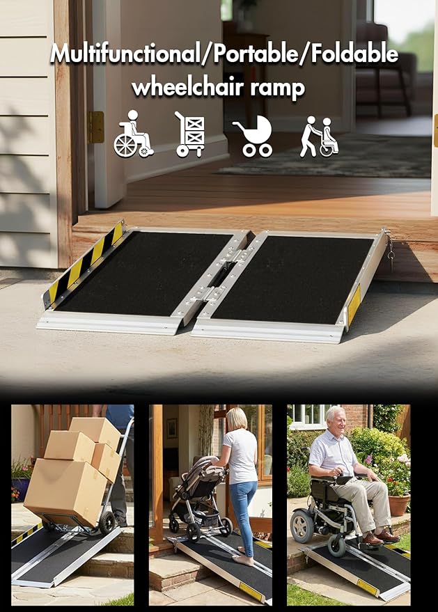 Protable Wheelchair ramp 2FT,Non-Slip Folding Aluminum Handicap Ramps,Threshold Ramps for Home,Holds up to 800lbs,Wheelchair ramp for Steps,Mobility Scooter,Stairs,Doorways (Non-Slip 2FT)