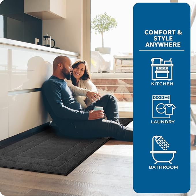PURRUGS Machine Washable Kitchen Rug 24" x 35.5", Non-Slip/Skid Kitchen Runner Rugs & Floor Mats, Super Absorbent Soft Standing Mats for Kitchen, Sink & Laundry, Charcoal