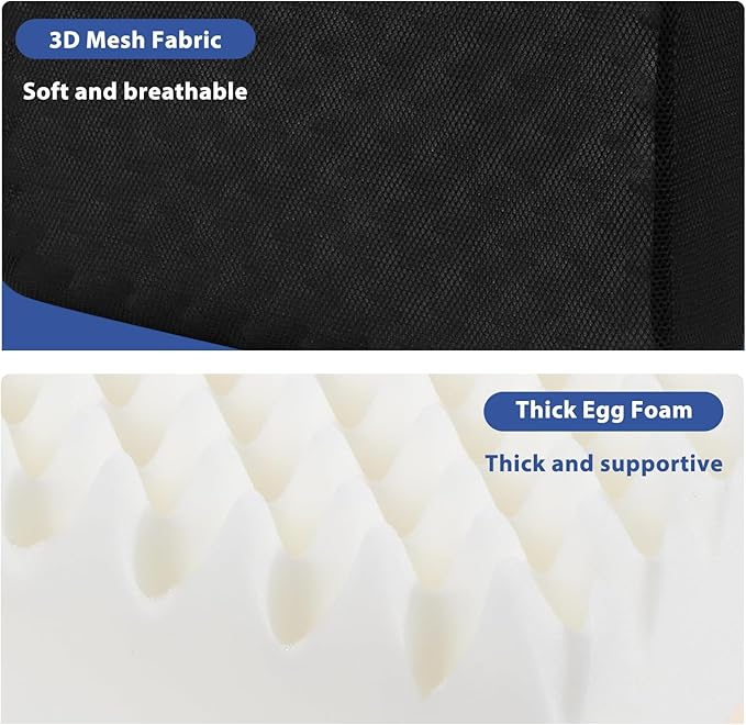 Extra Thick 5" Recliner Cushions for Elderly, 20"x20" Egg Shaped Foam Recliner Chair Cushion, Extra Large Egg Chair Cushion - Comfort & Support for Long Sitting - Black - 20"x20"x5"