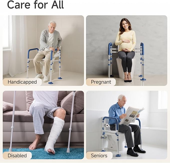 Toilet Safety Rails for Seniors,Height-Adjustable Toilet Frame Width-Adjustable Toilet Handles Toilet Rail Provides Support for Seniors ， Pregnant ，Disabled