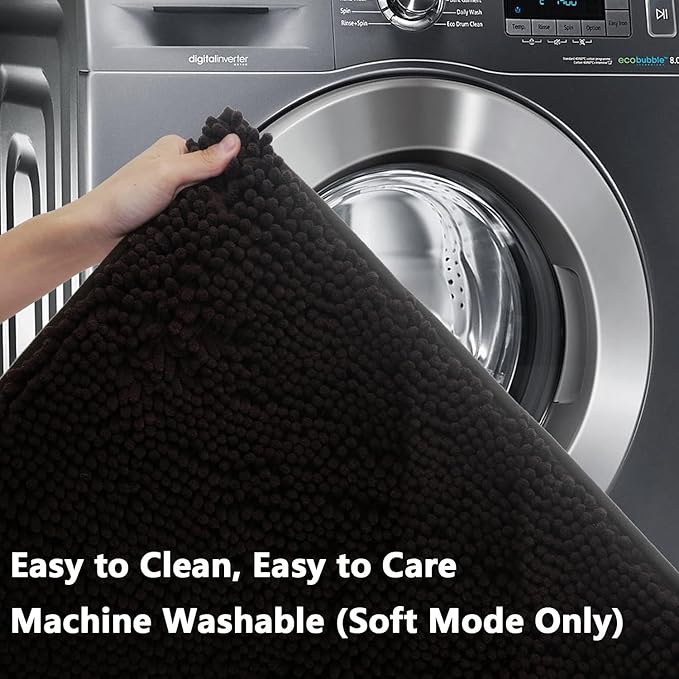 BOANKODU Bathroom Rugs Sets 2 Piece，47X16+16X24Inch，Absorbent Non-Slip Very Soft Chenille Mat,Machine Washable （Coffee）