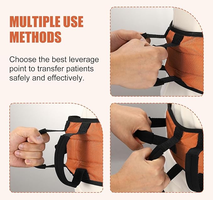 Rhino Valley Gait Belt Transfer Belt for Senior with 7 Handles, 59" Anti-Slip Transfer Belt for Elderly, Lift Belt with Quick Release Buckle, Medical Nursing Safety Patient Assist, Orange