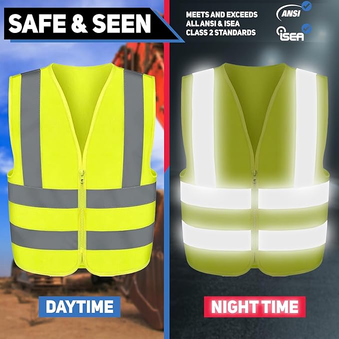 Neiko High Visibility Safety Vest ANSI Class 2, No Pocket, Neon Yellow, Medium (M)