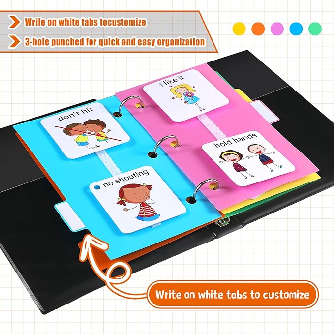 Ctosree 246 Pcs Communication Book Small Tools for Visual Schedule Picture Cards Include 3 Ring Binder Dividers 100 Adhesive Labels 5 Card Dividers for Kids ADHD(Multi Color)
