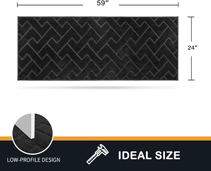 PURRUGS Dirt Trapping Door Mat 24" x 59", Non-Slip Machine Washable Entry Rug, Shoe Scraper, Dog Doormat, Super Absorbent Welcome Mat for Front & Back Door, Muddy Wet Shoes & Paws, Black