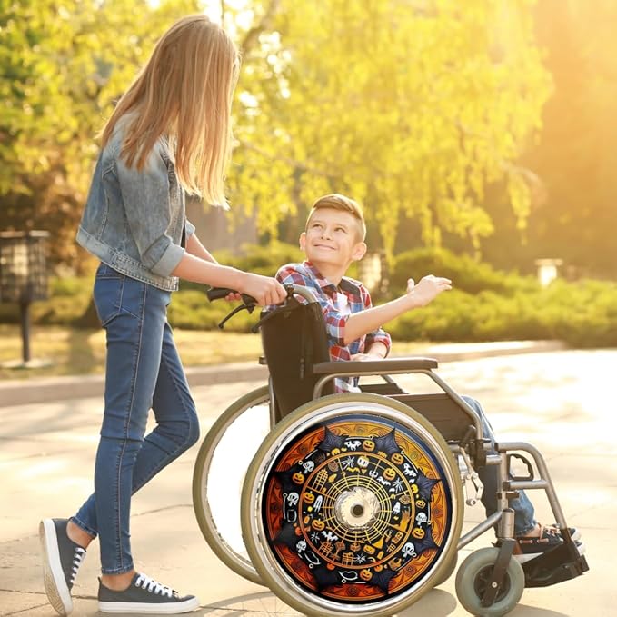 Wheelcovers Spooky Halloween Web Designer Cover for Wheelchair Wheels, Enhances Aesthetics, Easy Install/Remove, Lightweight, for Adults and Kids (Halloween Web)
