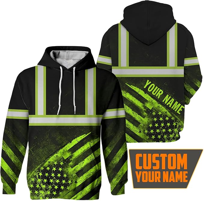 US Flag High Visibility Hoodie for Men Reflective Hoodie Safety Workwear for Worker Runner Patriotic ACC02
