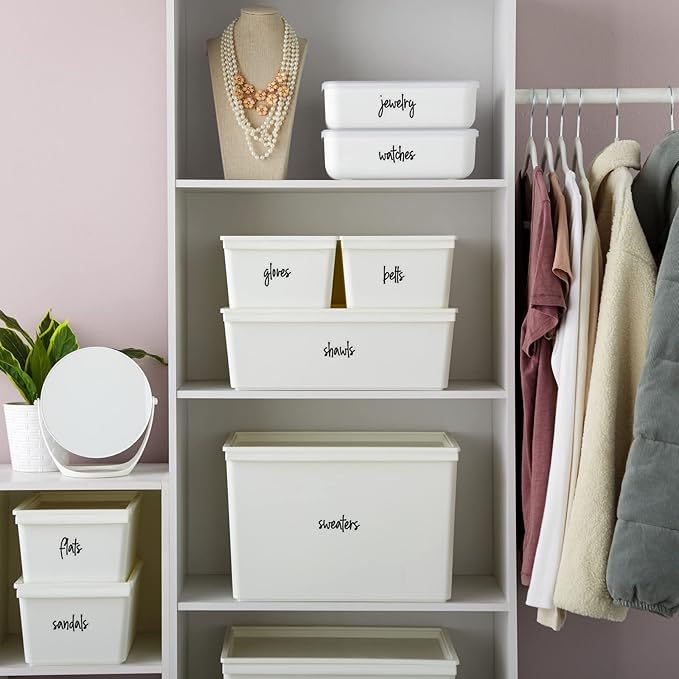 Talented Kitchen Closet Labels for Organizing Bins & Baskets - 224 Clear Vinyl Preprinted Script Labels (1"-1.5" Tall), Water Resistant - Drawer Tags for Storage, Wardrobes & Baskets