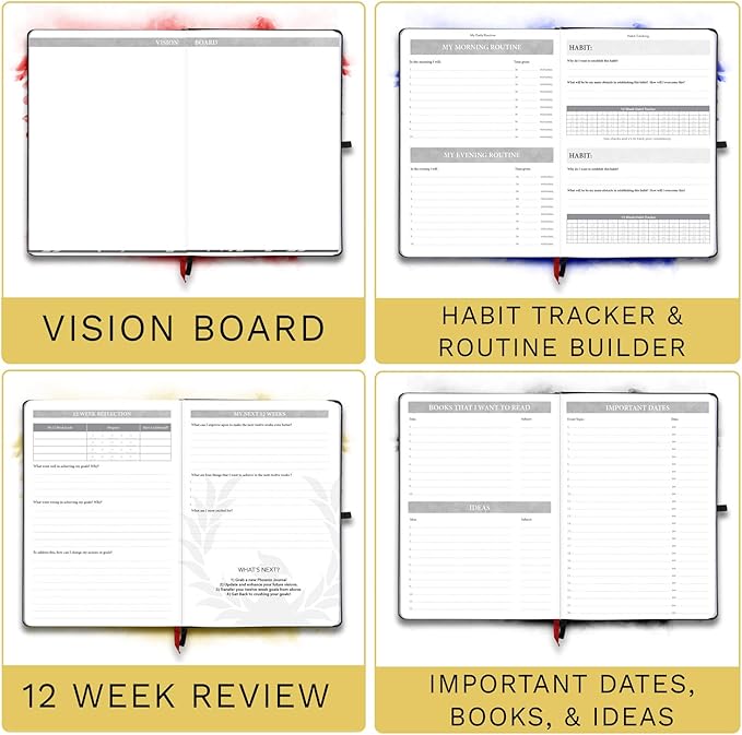 The Phoenix Journal - Best Daily Goal Planner, Organizer, & Calendar for Goal Setting, Gratitude, Happiness, & Productivity - Vision Board & Habit Tracking - 12 Weeks, Undated, Hardcover (Sapphire)