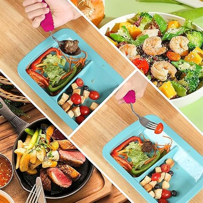 Adaptive Utensils,Weighted Angled Silverware,Parkinsons Aids,Curved Non-Slip Easy Grip Spoon and Fork Set for Tremors,Disabled,Handicap,Elderly,Arthritis (Right Hand,Pack of 2,Rose Pink)