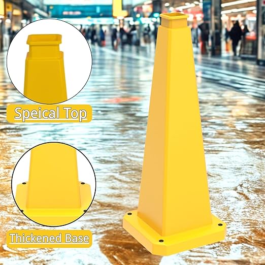 BESEA 6 Pack 28" Bright Yellow Traffic Safety Cones with Weighted Base, High-Visibility Parking Cones for Driveways, Business Parking Lots, Garages, Indoor/Outdoor Use