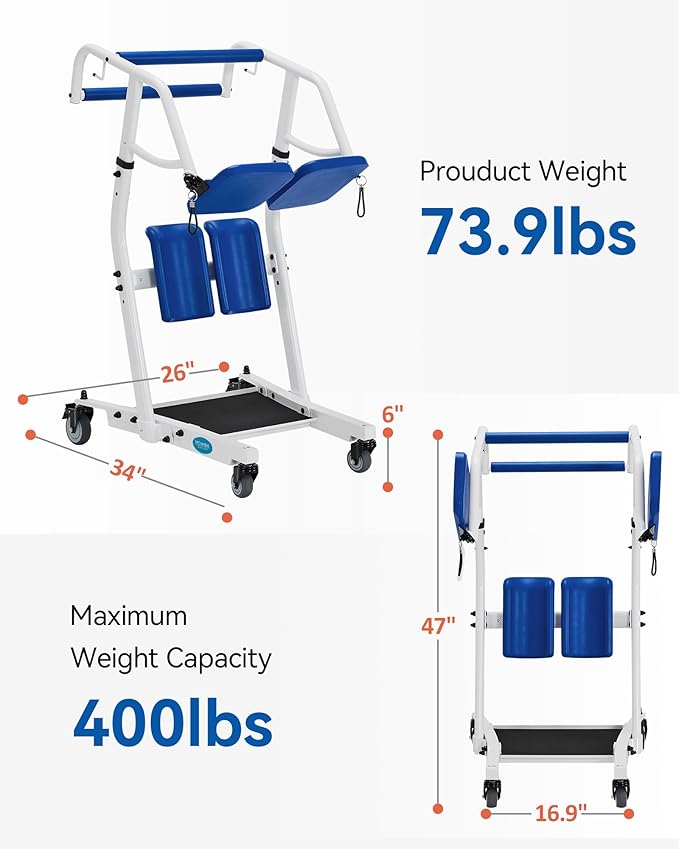MCombo Stand Assist Patient Lift with Transfer Belt, Patient Transport Unit for Home Care and Elderly Use, 400lbs Capacity, STA446 (Blue)