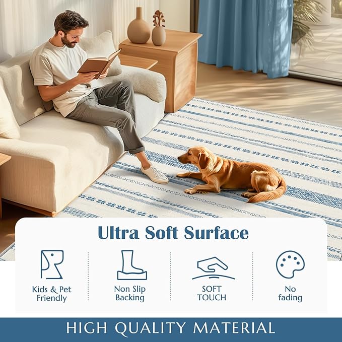 jinchan Boho 2x3 Rugs for Entryway - Moroccan Machine Washable Doormat Soft Bohemian Small Throw Rug Non-Slip Carpet for Entrance Kitchen Laundry Room Bedroom (2‘x3', Blue)