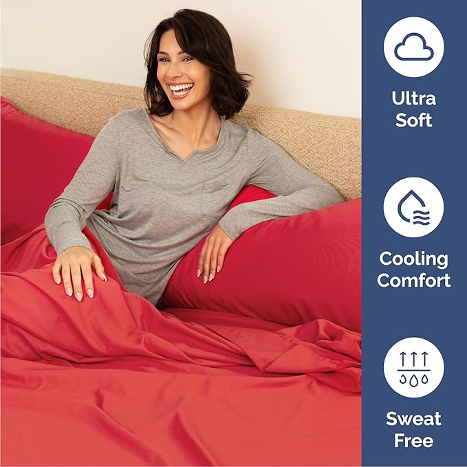 Cal King 6 Piece Sheet Set - Cooling & Breathable Bed Sheets - Hotel Luxury Bed Sheets for Women, Men, Kids & Teens - Bedding with Deep Pockets & Easy Fit - Soft and Wrinkle Free - Cal King Red Sheets