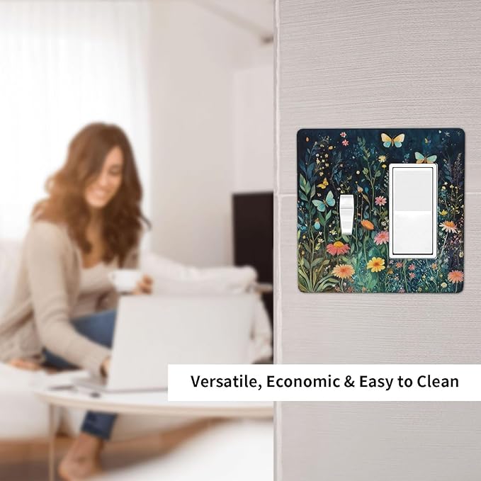Outlet Covers Boho Vintage Floral Flower Butterfly 1 Toggle 1 Rocker Combination Decorative Wall Plate Electrical Switch Plates Light Switch Cover Plate for Bedroom Home Decor