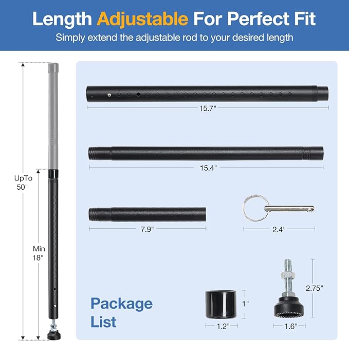 Sliding Door Security Bar, 18"-50" Adjustable Window Security Bars with Rubber Tips, Heavy Duty Door Jammer, Window Bars Security Inside, Window Lock Bar for Home Apartment Travel Patio (Black)