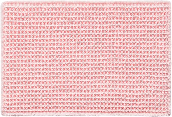 Light Peachy Pink Bathroom Rugs, Waffle Bath Mat Non Slip Washable Quick Dry Cute Bath Mat Boho Farmhouse Bathroom Decor, 24"x16" Light Peachy Pink