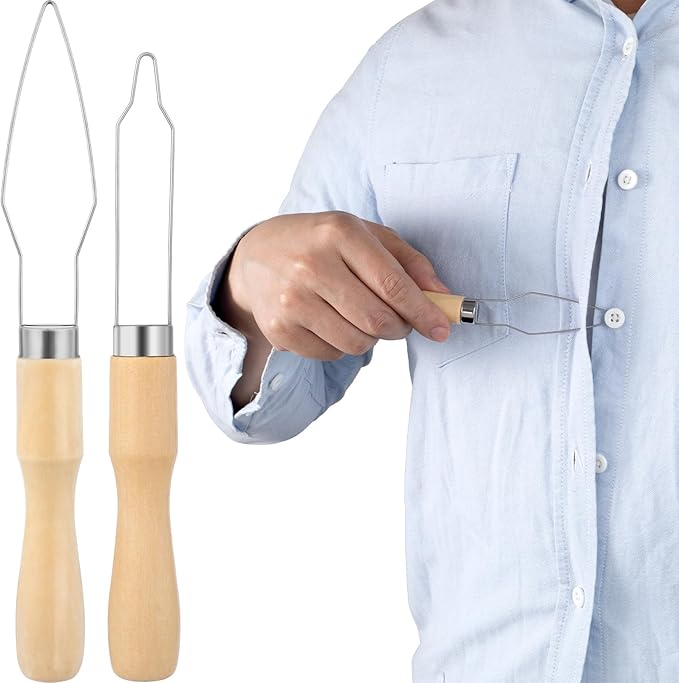 2 Packs Easy Button Hook, Steel Button Helper Tool for Elderly, Wide Wood Handle Buttons Fastener Device Assist Dressing Aid Tool for Seniors One Hand - Small Button and Universal