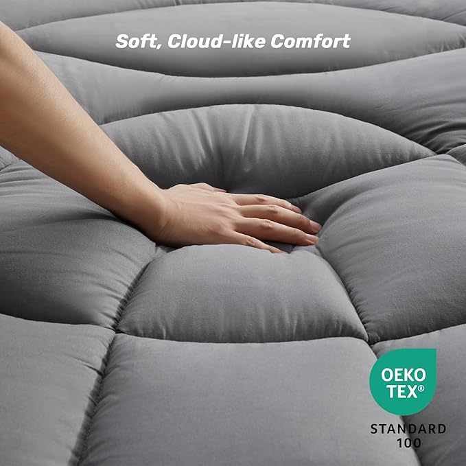 Unikome Waterproof Mattress Pad Queen Size, Ergonomic Quilted Mattress Topper – Soft Breathable Bed Cover with Deep Pocket (Fits 8-21 Inches), Noiseless Durable and Machine Washable (Grey, 60x80)