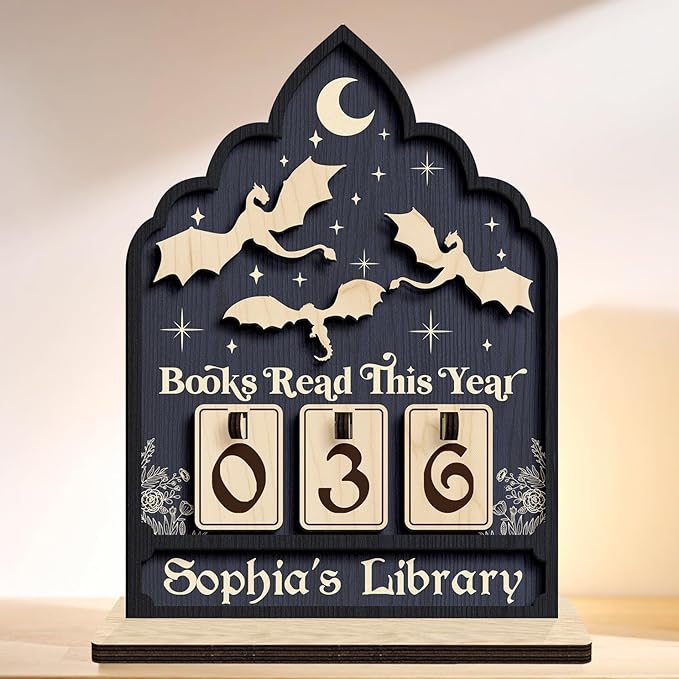 Fantasy Books Read This Year Counter with Name, Reading Challenge Book Tracker Sign, Bookish Gift for Women, Book Lovers, Librarians, Writers, Teachers, Bookshelf Accessories, Home Library Decor