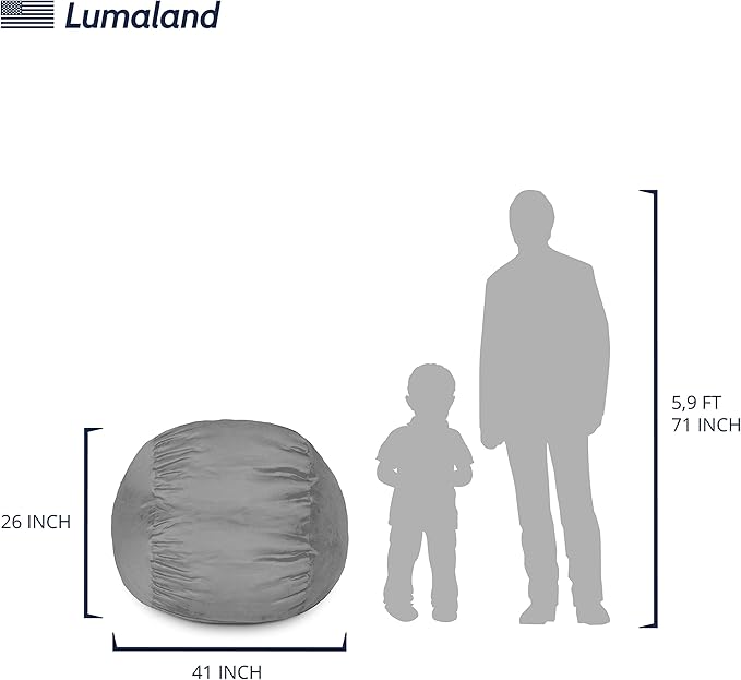 Lumaland Luxurious 3ft Medium Bean Bag Chair with Microsuede Cover - Soft, Foam Filling, Washable Bean Bag Sofa for Adults, Teenagers, Kids, Pets - Sack Chair for Living Room, Bedroom - Dark Grey