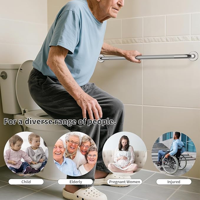 36 Inch Anti Slip Shower Grab Bar,Munzong 2 Pack Bathroom Grab Bars and Showers,Brushed Nickel Knurled Handicap Balance Bar,Safety Hand Rail Support Elderly Senior Bath Handle