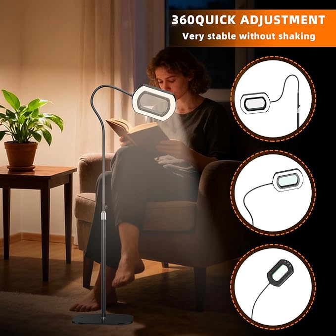 Magnifying Glass with Light and Stand with 10X Rectangle Ultra-Clear Glass Magnifying Lens, Magnifying Glass Table Lamp for Close Work, Reading, Sewing, Crafts, Flexible 3in1 Floor Lamp