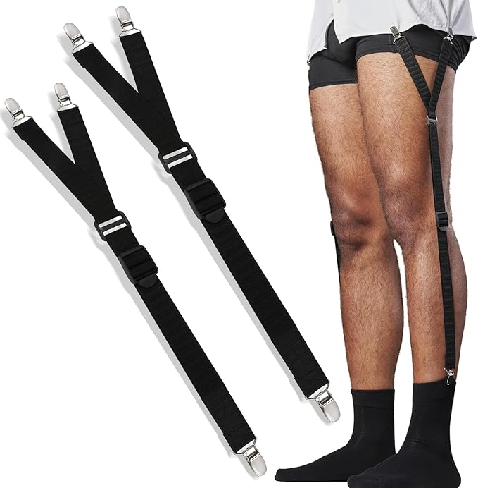 STAY GENT Y-Style Shirt Stays For Men with Non-Slip Locking Clamps and Adjustable Elastic Straps