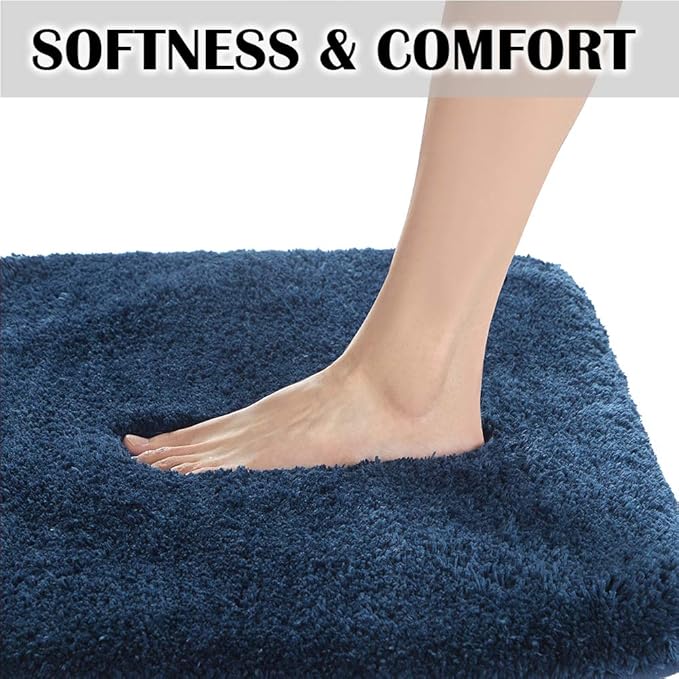 Suchtale Large Navy Shaggy Bathroom Mat (24 x 60) - Extra Soft Machine Washable Microfiber Non Slip Mat With Rubber Back