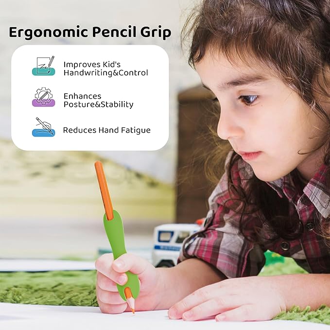 3 Pack Silicone Pencil Grips for Kids & Adults, Ergonomic Dual-Head Design for Handwriting, Drawing & Coloring, Improves Grip Control,Green/Blue/Purple