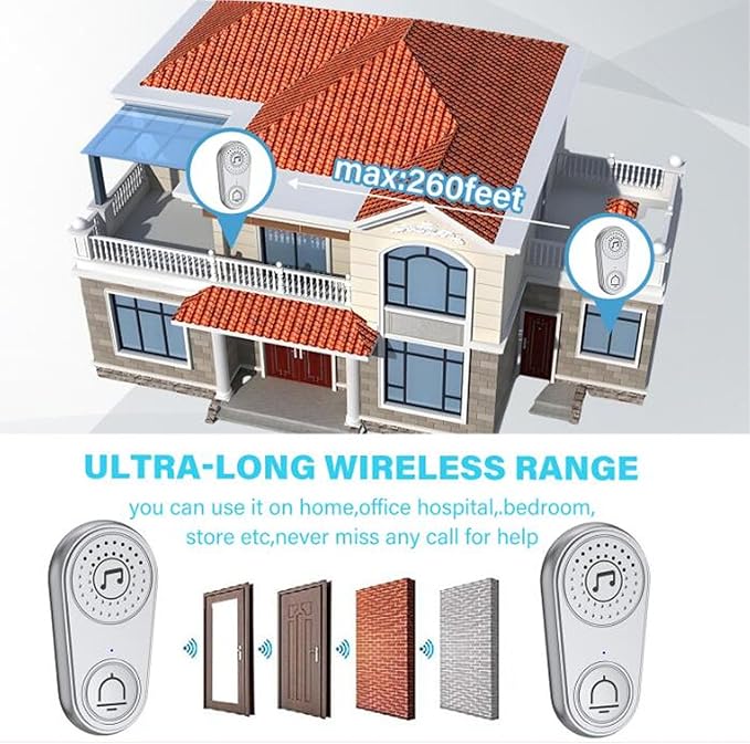PUSOKEI Caregiver Pager Wireless Call with Two - Way Voice & 40-Day Battery, 105dB Loud Alert for Elderly Care and Home Use, 3 - Floor Range