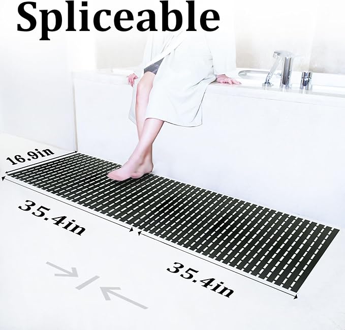Large Shower Mat Without Suction Cups(35.4"*16.9"),Heavy Duty Bathtub Mat for Elderly,Non Slip Shower Mats for Inside Shower, Rubber Shower Floor Mat for Outside