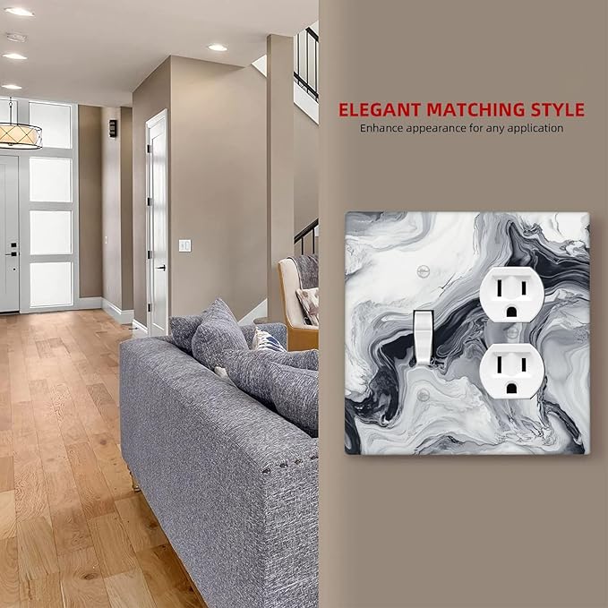 Abstract Marble Ink Texture Grey Marble Print Wallplates 1 Toggle 1 Duplex Switch Plate Electrical GFCI Faceplate Decorative Light Switch Covers for Bathroom Kitchen Decor