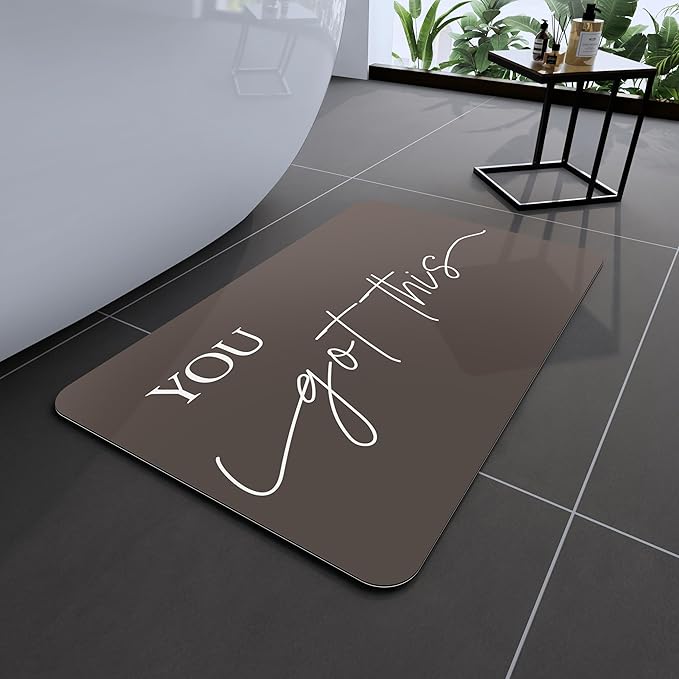 Bath Mat, Bathroom Mat Rugs Super Absorbent Shower Mats Non Slip Quick Dry Thin Rubber Mats for Bathroom Floor Fit Under Door, Shower Rug for Bathtub, Shower, Beige