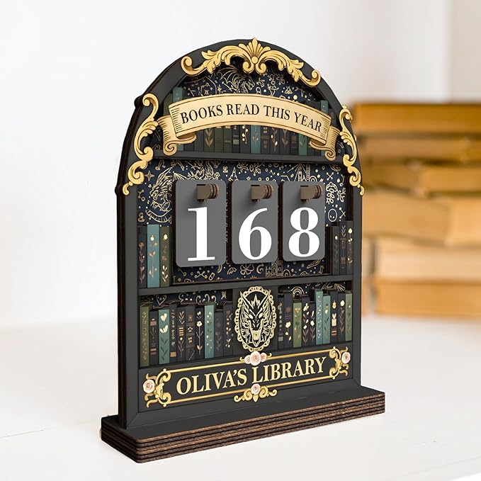 Personalized Book Tracker Sign, Custom Books Read This Year Counter, Book Lover Gift for Teachers, Women, Librarians, Readers, Bookshelf Accessories for Wall & Table, Wooden Hanging Library Décor