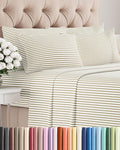 Full 6 Piece Sheet Set - Cooling & Breathable Bed Sheets - Hotel Luxury Bed Sheets for Women, Men, Kids & Teens - Bedding w/Deep Pockets & Easy Fit - Soft & Wrinkle Free - Full Beige Stripes Sheets
