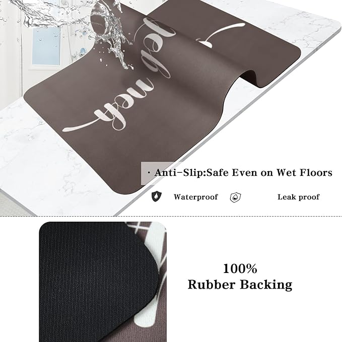 Bath Mat, Bathroom Mat Rugs Super Absorbent Shower Mats Non Slip Quick Dry Thin Rubber Mats for Bathroom Floor Fit Under Door, Shower Rug for Bathtub, Shower, Beige
