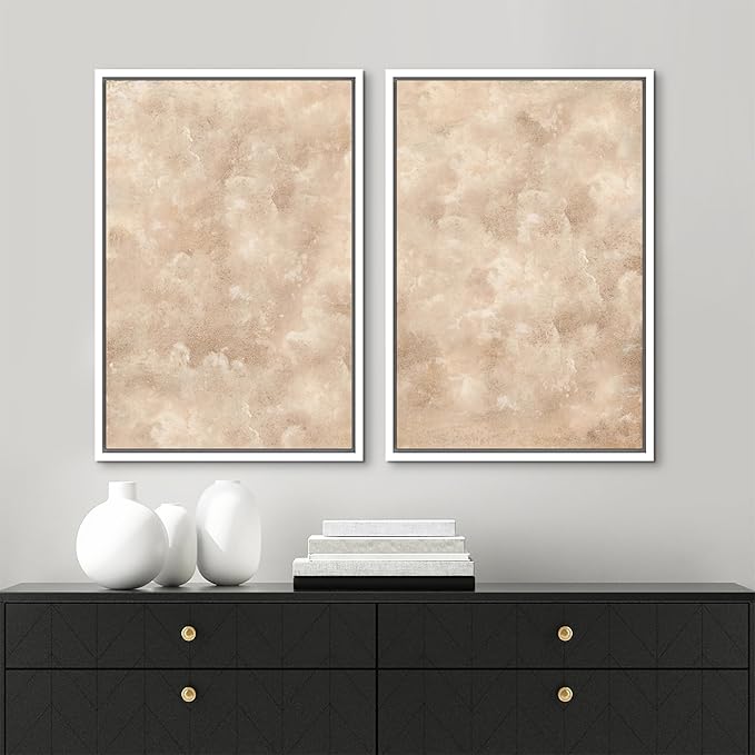 MUDECOR Framed Canvas Print Wall Art Neutral Abstract Minimalist Beige and Cream Tones Illustrations Modern Art Decorative Bohemian Colorful Chic for Living Room, Bedroom, Office - 16"x24"x2 White