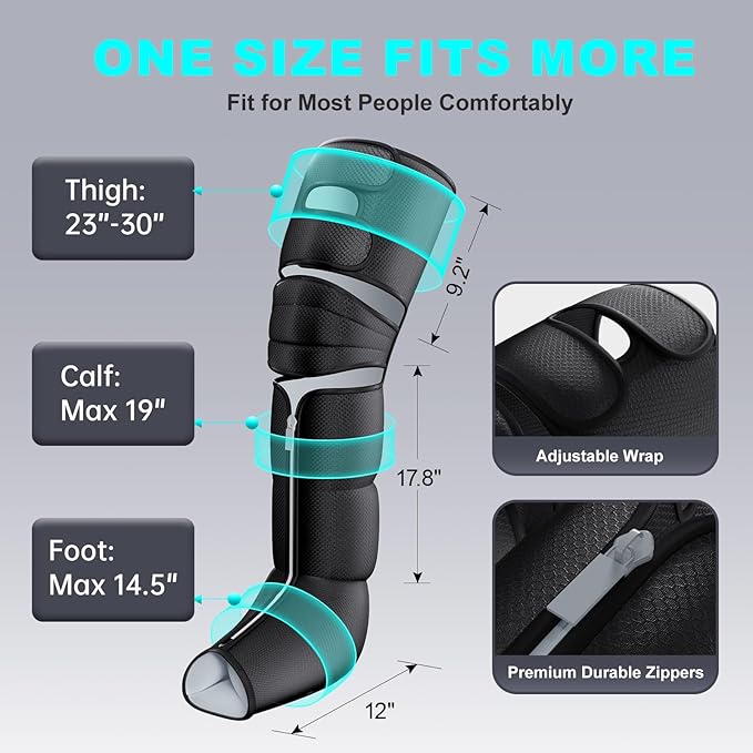 Leg Massager with Heat and Compression, Foot Massager for Circulation and Pain Relief, 3 Timers, 12 Intensity, 6 Modes,3 Heating with Knee Massager,Gift for Man Woman Parents,Black