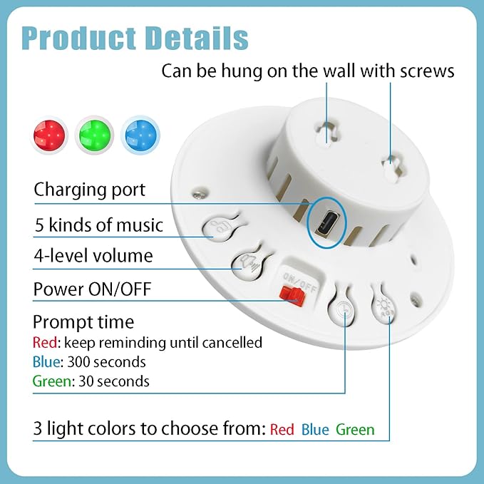 Bathroom Pull Cord Alarm with Call Bell Button Emergency Call Light System for Elderly Senior Caregiver Pager Disabled Person Toilet Alarm with 1 SOS Button and 1 Strobe Siren Receiver