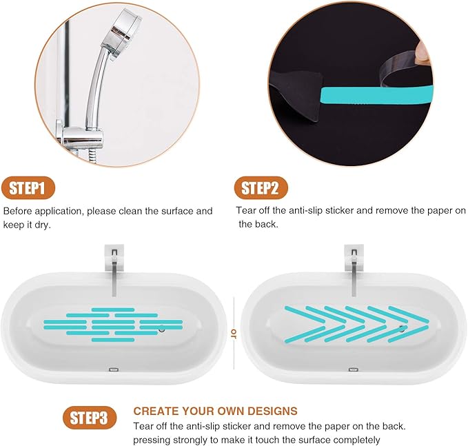 Anti Slip Shower Stickers, Safety Bathtub Strips Adhesive Decals with Premium Scraper for Bath Tub Shower Stairs Ladders Boats (Blue)