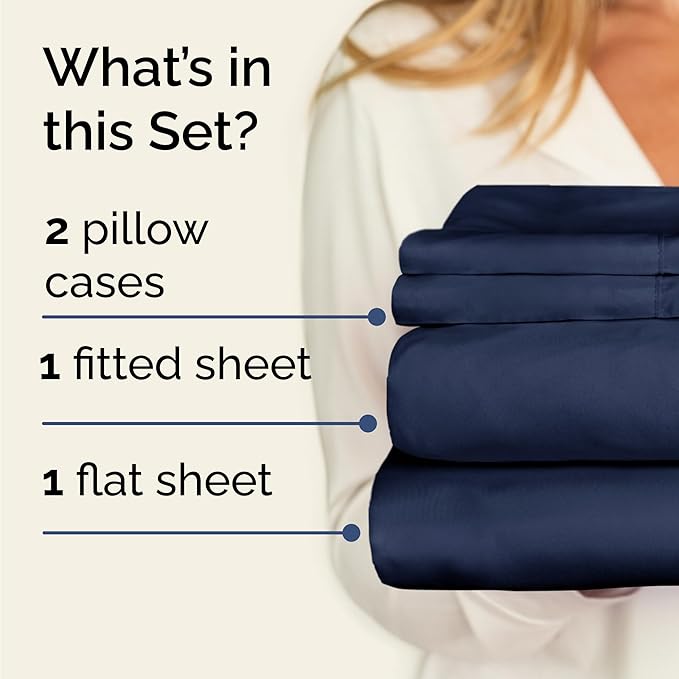 Twin 4 Piece Sheet Set - Cooling and Breathable Bed Sheets - Hotel Luxury Bed Sheets for Women, Men, Kids & Teens - Bedding with Deep Pockets & Easy Fit - Soft and Wrinkle Free - Twin Navy Blue Sheets