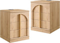 ACCOHOHO Modern Night Stand Set 2 with Arched Panel, 18" Nightstand with Charging Station, Side Table with 3 Storage Drawers, Wood Square Bedside End Table for Bedroom Living Room, Natural Oak