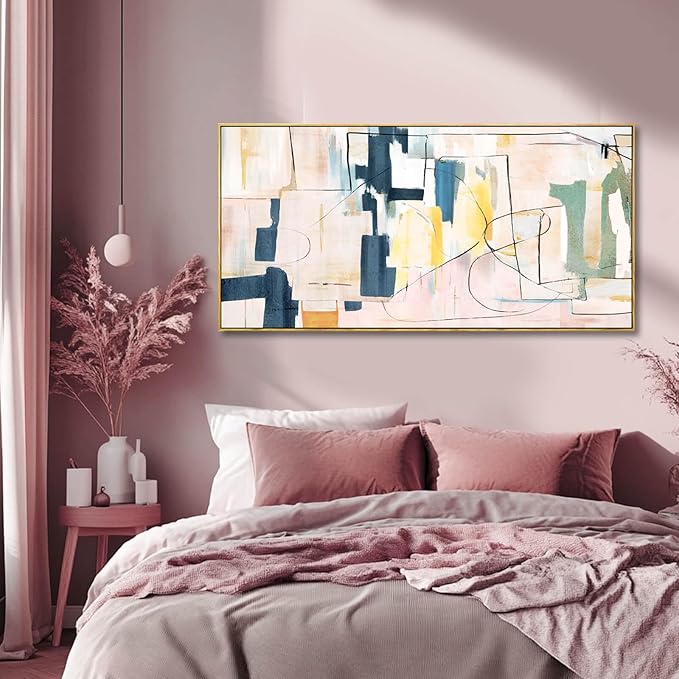 Artexist Pink Abstract Canvas Wall Art 24"x48" Office Decor Framed Wall Decor